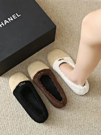 棉瓢鞋2023新款秋冬仙女风百搭豆豆鞋一脚蹬毛毛鞋女外穿加绒棉鞋商品大图