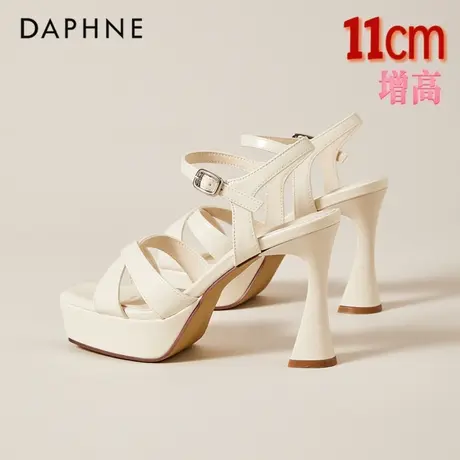 达芙妮11cm超高防水台漆皮高跟鞋女夏时尚性感细跟一字扣露趾凉鞋图片