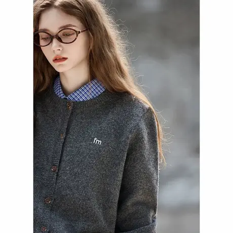 唐狮秋冬新款毛衣女灰色圆领春秋氛围感穿搭外搭开衫毛线衫TD图片
