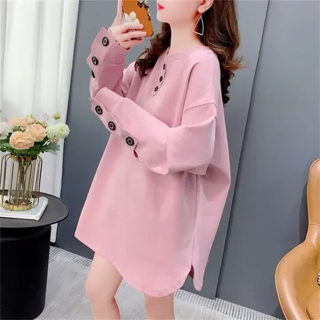 宽松慵懒风卫衣女中长款2023新款早秋洋气减龄设计感百搭打底上衣商品大图