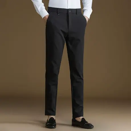 POWO四面弹休闲西裤男秋冬季新款商务小脚长裤刺绣百搭修身西装裤商品大图