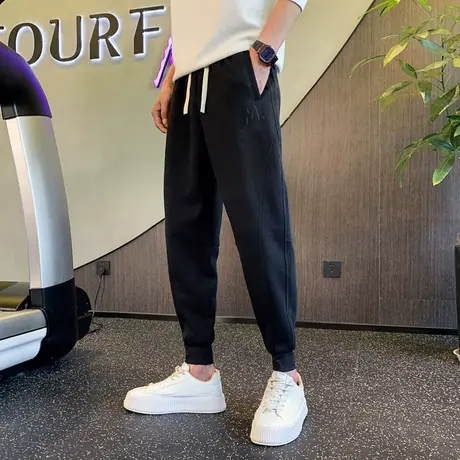 重磅卫裤男休闲长裤秋冬季2023年纯色加绒加厚男裤宽松束脚哈伦裤图片