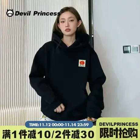 2023新款高级感小众潮牌黑色连帽卫衣女宽松百搭超好看加绒款上衣商品大图