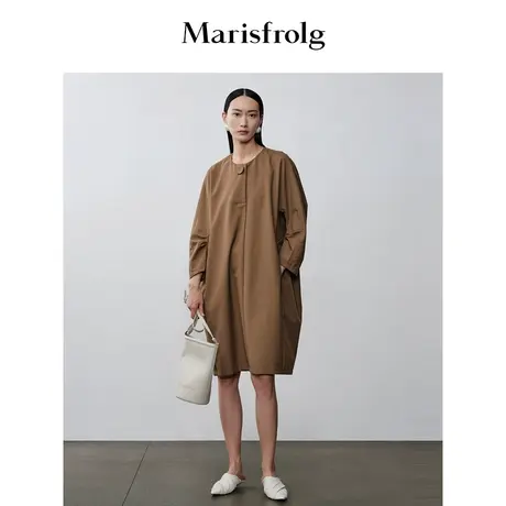 【艺术时装】玛丝菲尔秋季新款咖啡色设计感廓形羊毛连衣裙图片
