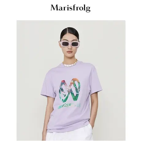 【科技花香面料】玛丝菲尔新款圆领logo印花夏季多巴胺短袖T恤商品大图