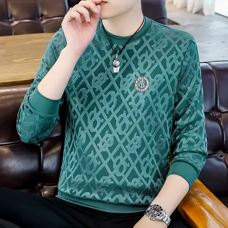 长袖t恤男春秋季新款帅气打底衫潮牌印花圆领卫衣男装内搭上衣服T商品大图