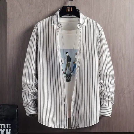 条纹衬衫男韩版潮流帅气男士长袖衬衣2023新款春夏季薄款休闲寸衫商品大图