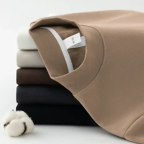 450g重磅长袖t恤男加绒加厚半高领内搭打底衫中领小衫纯色秋衣服图片