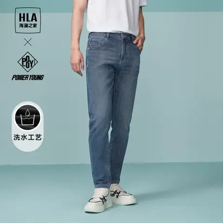 HLA/海澜之家PANDA WOWO系列牛仔裤24春夏新款微弹中腰五袋款裤男商品大图
