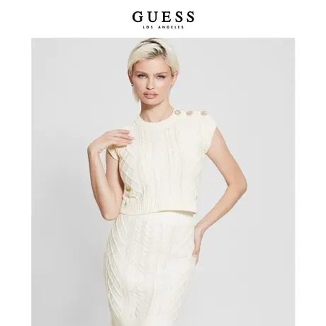 【38上新季】GUESS  女士轻奢提花含羊毛无袖短款圆领针织衫图片