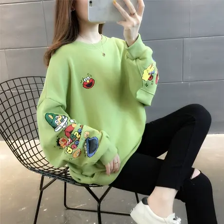 2023秋季新款女装宽松圆领印花卫衣学生运动长袖套头上衣女潮商品大图