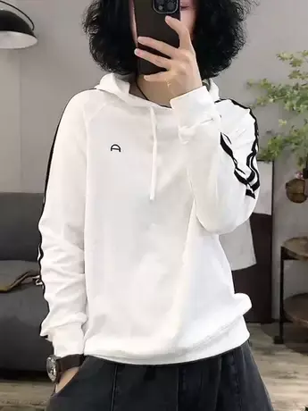 欧货连帽长袖T恤女2023早秋季新款洋气减龄卫衣休闲宽松显瘦上衣商品大图