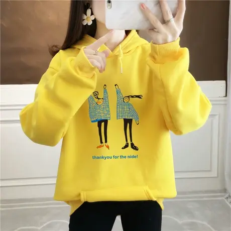 连帽卫衣女加绒加厚2023新款秋冬韩版潮学生宽松百搭休闲上衣外套商品大图