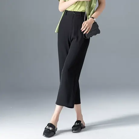 黑色窄版直筒裤女2024新款小个子七分裤夏季薄款冰丝八分裤阔腿裤商品大图