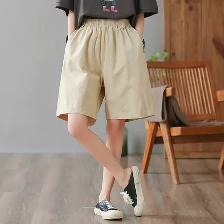 dza 高腰显瘦休闲裤女2023夏季纯棉直筒五分裤休闲百搭阔腿裤短裤图片