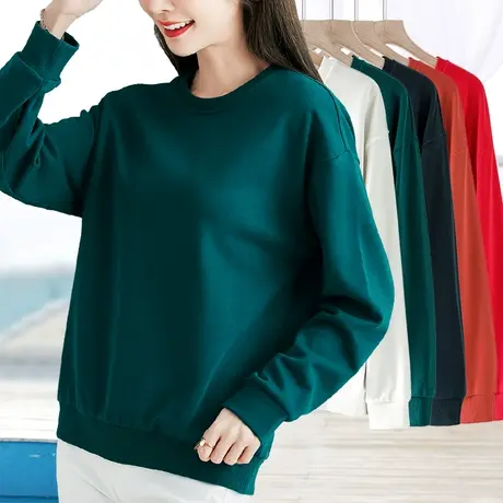 中老年卫衣女妈妈春秋季新款素色圆领套头宽松显瘦长袖t恤打底衫图片