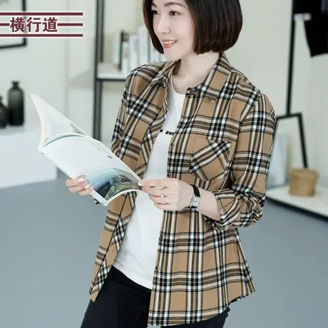 2025春季新款格子妈妈长袖大码衬衫休闲宽松纯棉外套衬衣女装春装图片