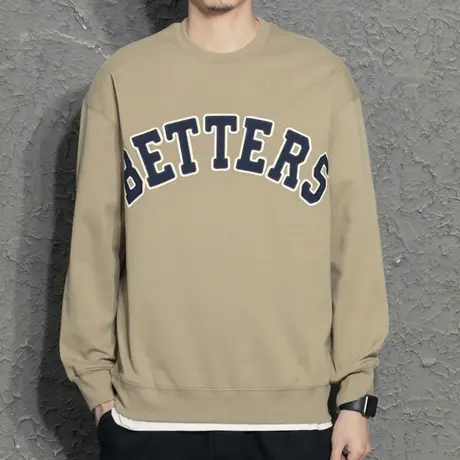 奕飏2022春季新款男士圆领基础字母贴布绣卫衣宽松青年休闲外套潮商品大图