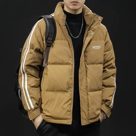 鸭绒无帽立领羽绒服男冬季2023新款潮牌大码男士外套轻薄条纹字母图片