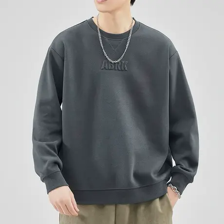 男士早秋无帽重磅休闲圆领卫衣春秋款男生潮牌痞帅长袖上衣服春季图片