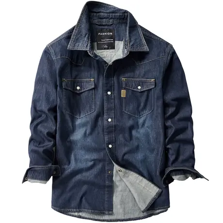 VIP春季牛仔衬衫男长袖韩版修身潮流帅气复古衬衣服休闲工装外套商品大图