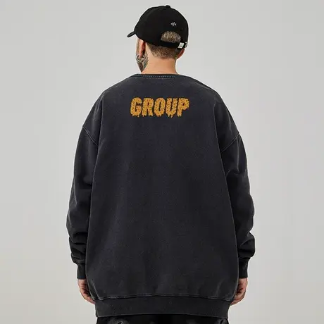 高端重磅美式复古嘻哈大码卫衣男水洗做旧高街外套加绒春秋款冬季图片