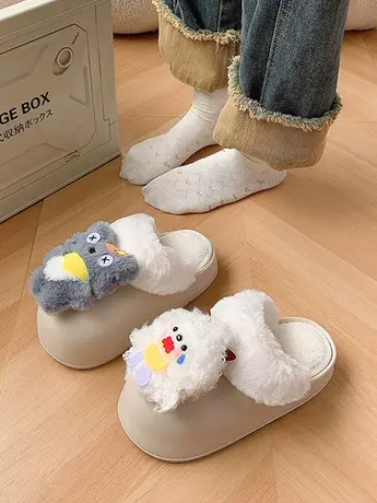 奶萌可爱灰太狼加绒棉拖鞋秋冬居家少女心减龄包头懒羊羊厚底拖鞋商品大图