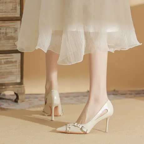 2024年春夏新款时尚尖头浅口高跟鞋女细跟气质百搭女神范职业单鞋商品大图