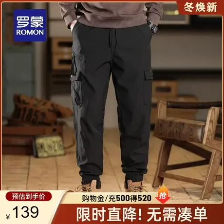 罗蒙男士工装风休闲裤2024春季新款时尚简约潮流松紧腰百搭束脚裤商品大图