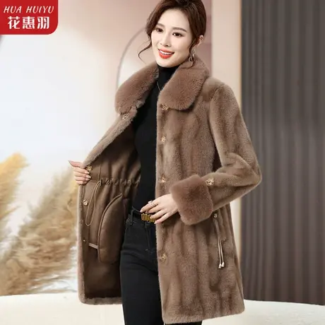 秋冬新款妈妈加厚洋气水貂绒外套高贵中老年女秋装大衣中长款宽松商品大图