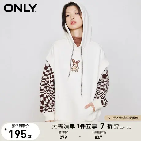 【买4免1】ONLY奥莱夏季新品时尚百搭假两件拼接连帽宽松卫衣女图片