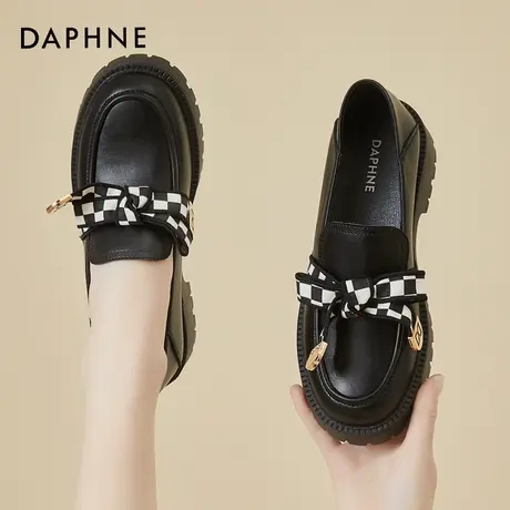 达芙妮英伦风黑色小皮鞋女鞋春秋厚底软底工作夏季2022新款乐福鞋图片