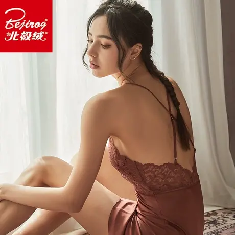 冰丝性感睡衣女夏吊带睡裙带胸垫春秋睡袍两件套蕾丝镂空2021新款商品大图