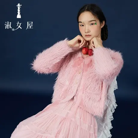 淑女屋官方旗舰店蝴蝶结皮草毛衣商品大图