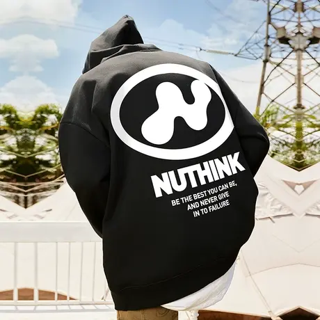 Nuthink美式街头加绒加厚保暖大码连帽卫衣男潮春季国潮外套男款商品大图