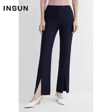INSUN恩裳春季易打理脚口开衩直筒西装裤商品大图