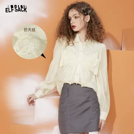 妖精的口袋蝴蝶结法式长袖衬衫女2024春季新款设计感洋气小衫上衣图片