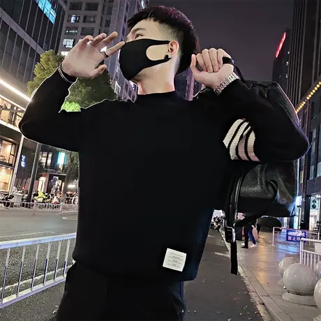 秋冬季半高领毛衣潮牌痞帅内搭线衣针织衫2022新款条纹长袖打底衫商品大图