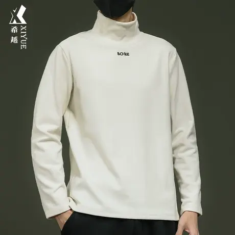 希越自发热德绒高领T恤男春秋季新款内搭宽松大码男士长袖打底衫图片