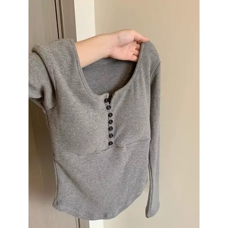 小个子短款长袖T恤女早春韩版修身显瘦上衣高级感洋气内搭打底衫商品大图