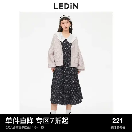 乐町气质翻领连衣裙秋装碎花格纹法式裙子C2FAC4103商品大图
