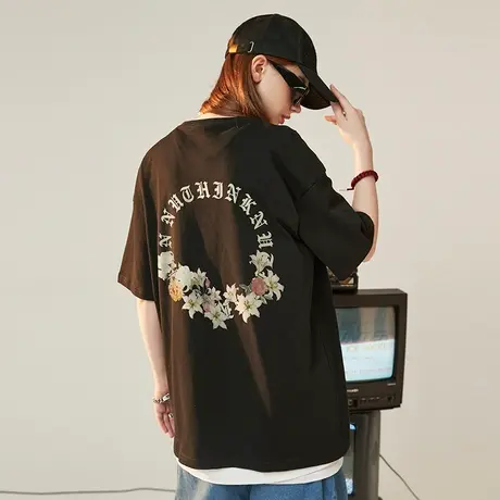 夏季oversize中性国潮t恤男宽松短袖大码ins潮牌胖子针织半袖男款商品大图