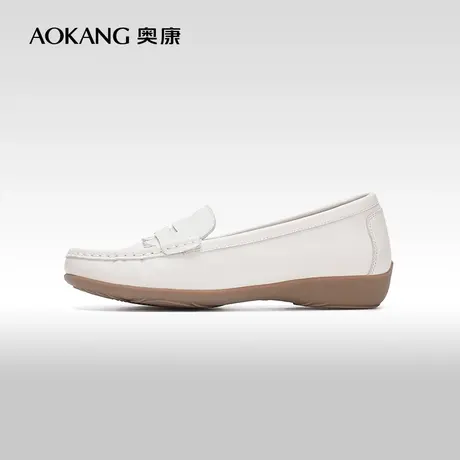 【门店发货】奥康女鞋 2024春季新款真皮坡跟套脚百搭妈妈单鞋图片