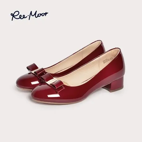 REEMOOR睿慕2024年春季新款软底漆皮单鞋舒适气质跟鞋方扣婚鞋女商品大图