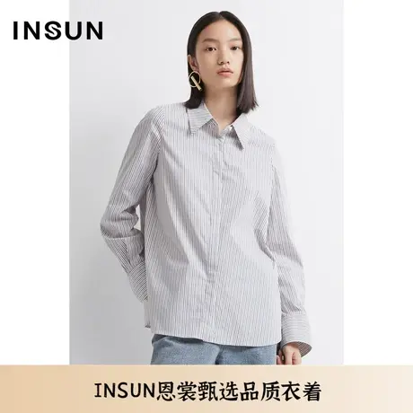 INSUN恩裳夏季棉质宽松挺括条纹衬衫图片