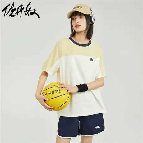 佐丹奴T恤女装纯棉针织刺绣宽松撞色圆领短袖T恤 18323614图片