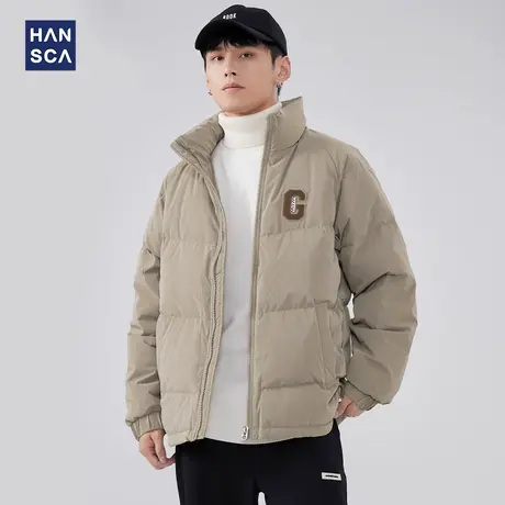 hansca白鸭绒立领羽绒服男士冬季字母绣花宽松轻薄保暖面包服外套图片