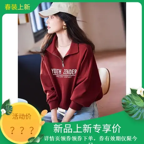 时尚气质卫衣2024年春季新款半高领休闲运动宽松百搭短款套头上衣商品大图