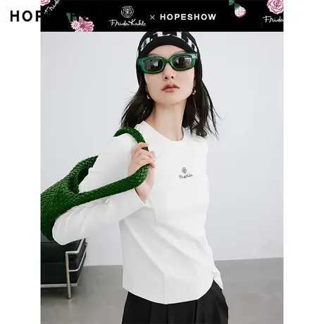 红袖弗里达IP款主题长袖女hopeshow2024春季新款百搭内搭外穿上衣图片