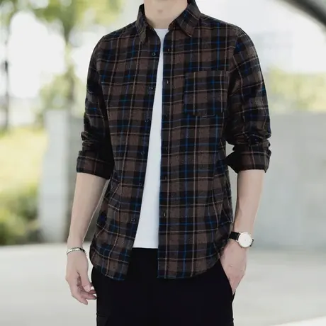 长袖衬衫男韩版宽松2023春秋季新款薄款格子男士衬衣青年潮流男装商品大图